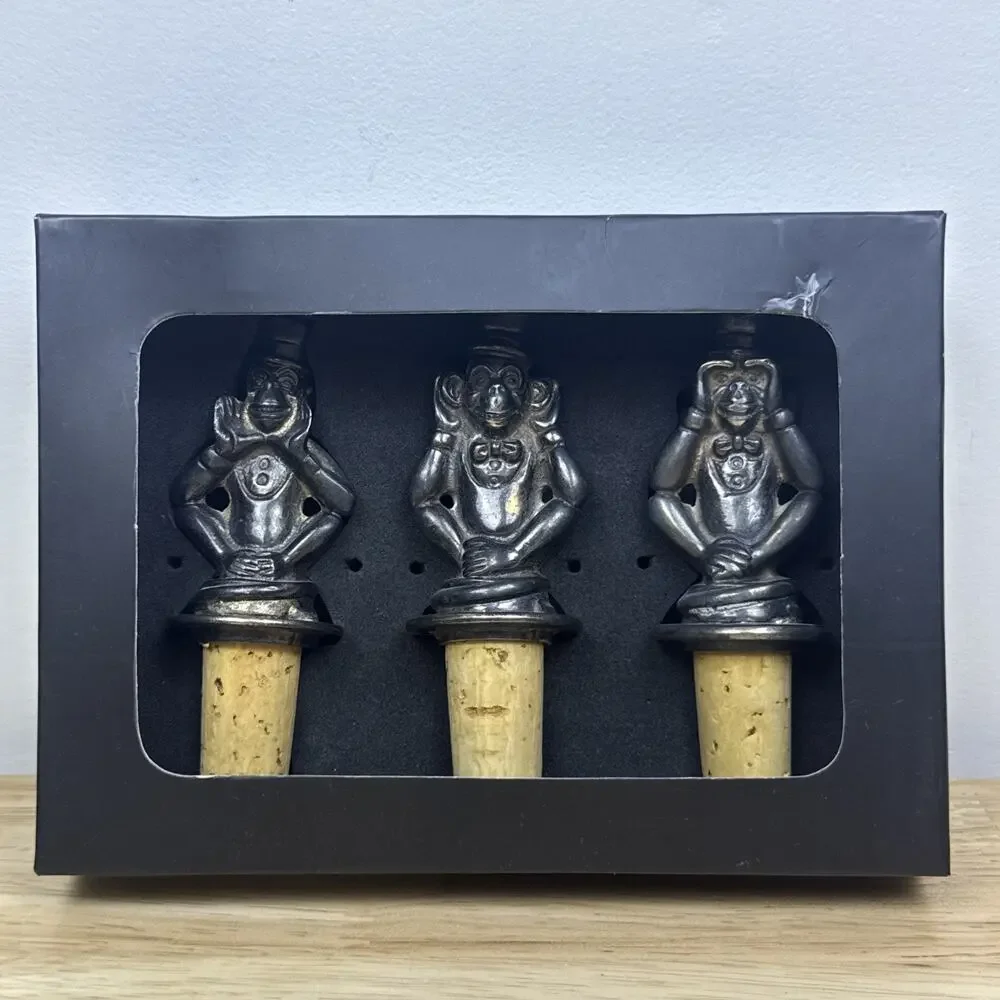 Wine Cork Bottle Stoppers Monkey No Evil Set Of 3 Niemann Marcus Vintage Piece